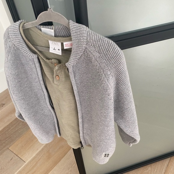NWT Zara baby kids size 2-3 gray knit zip sweater jacket boys girls - Picture 8 of 9